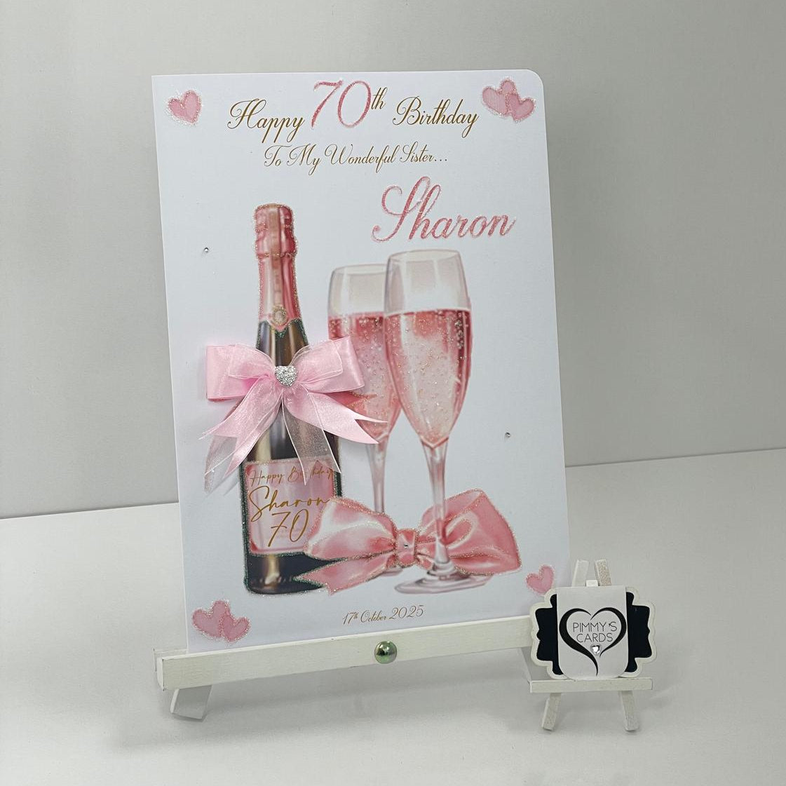Pink Bow Champagne With 2 Glasses