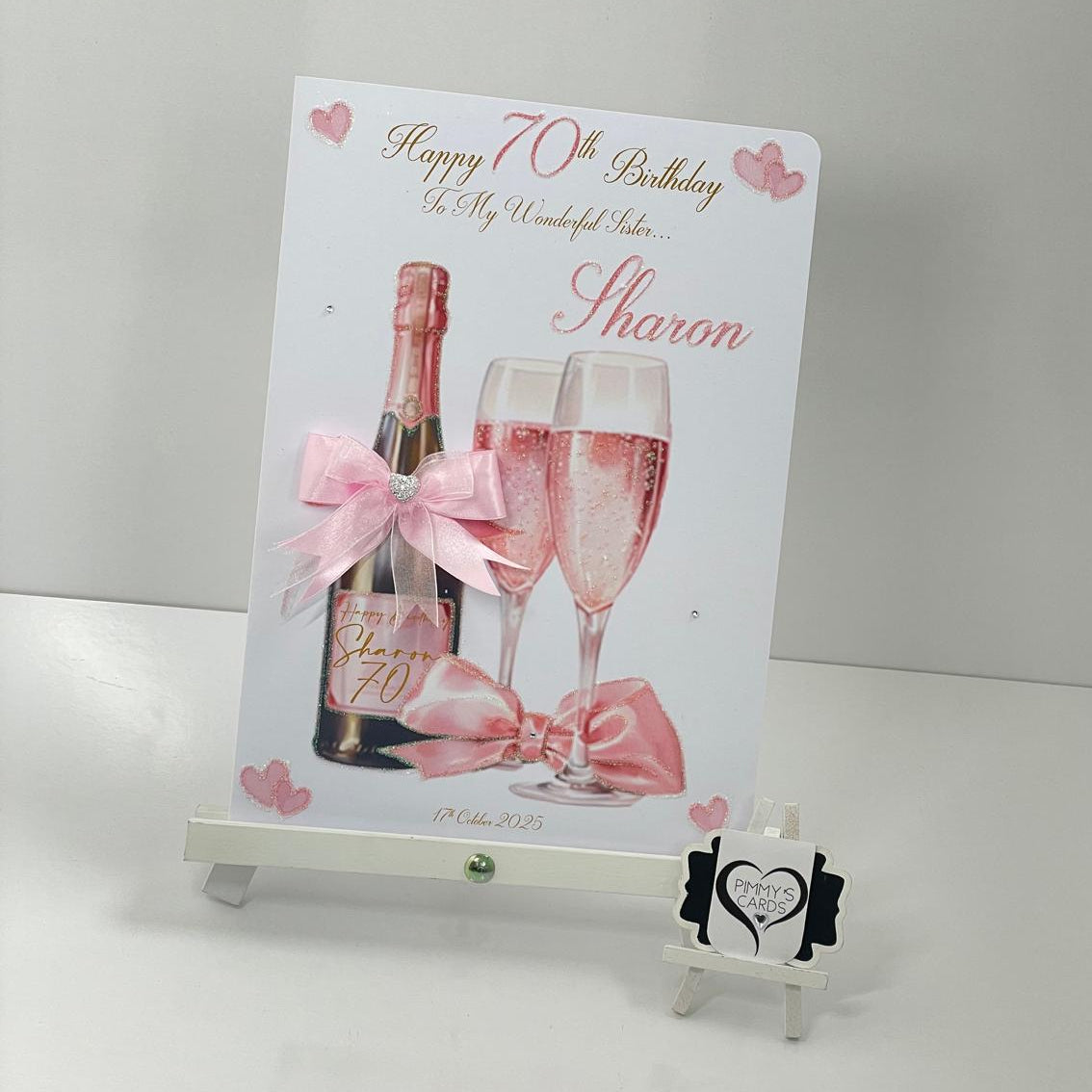 Pink Bow Champagne With 2 Glasses