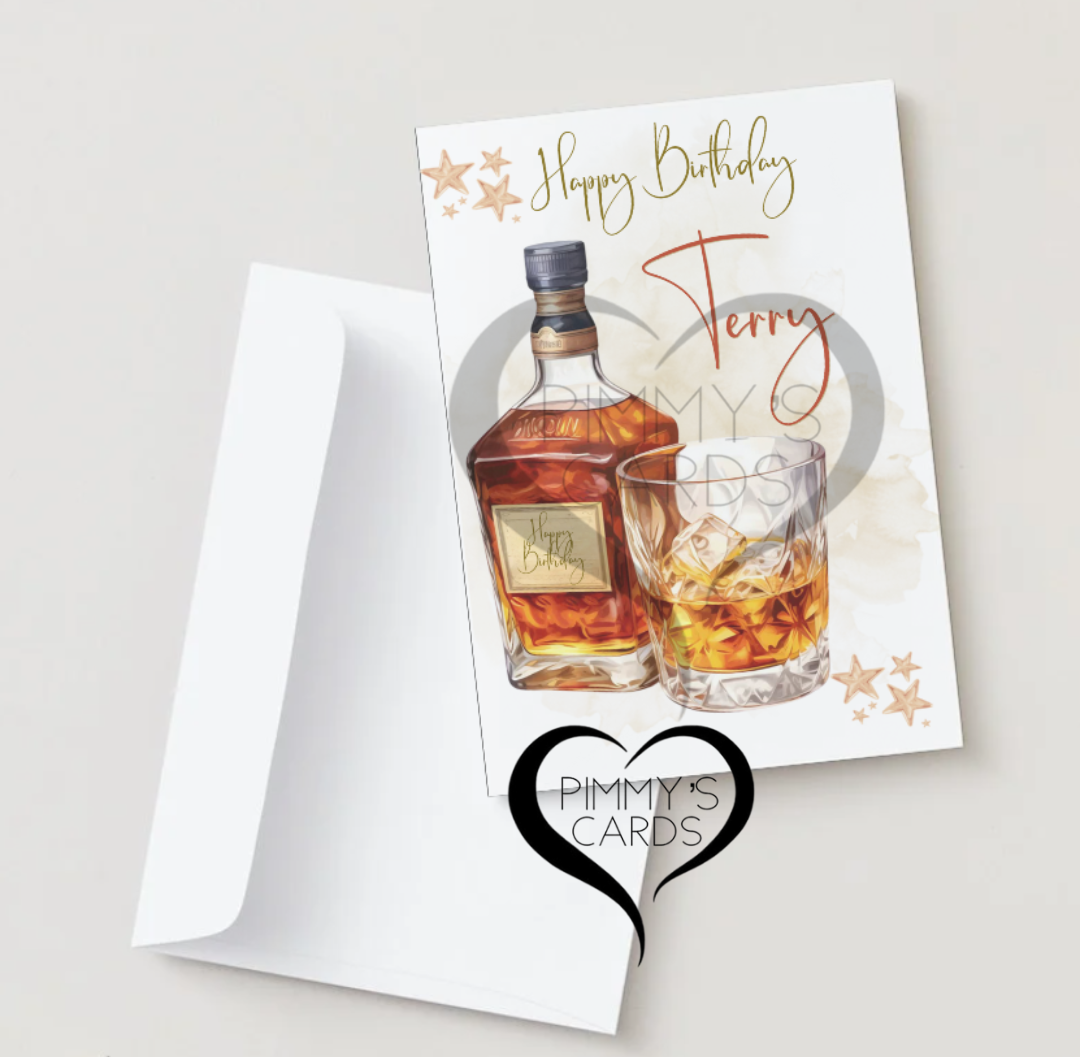 Personalised Men's card Whisky card. Handmade cards