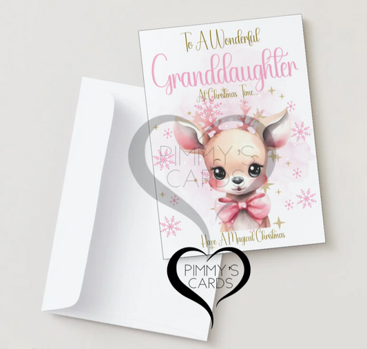 Personalised Christmas Cards. Pink Christmas theme for little girls 
