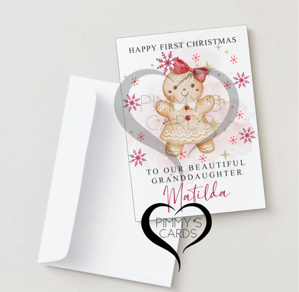 Personalised Christmas Cards. Personalised First Christmas Gingerbread cards. Handmade Christmas cards.