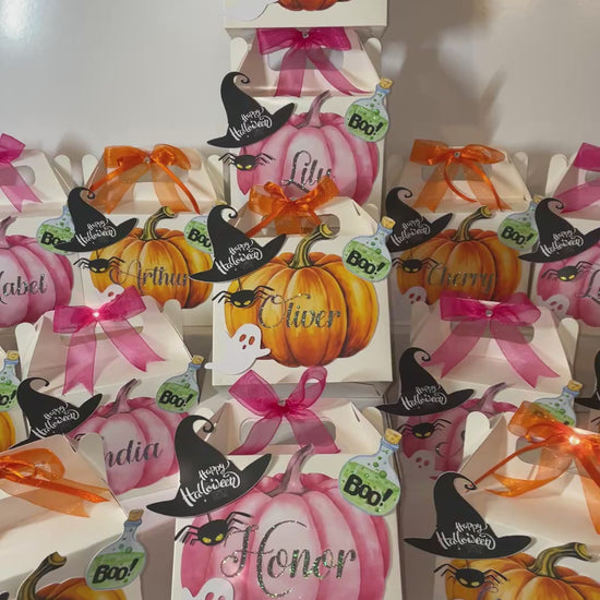 Halloween personalised treat boxes. Halloween gifts. Pumpkins
