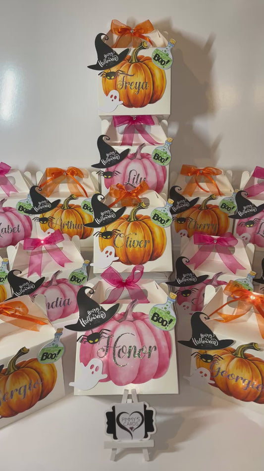 Halloween personalised treat boxes. Halloween gifts. Pumpkins